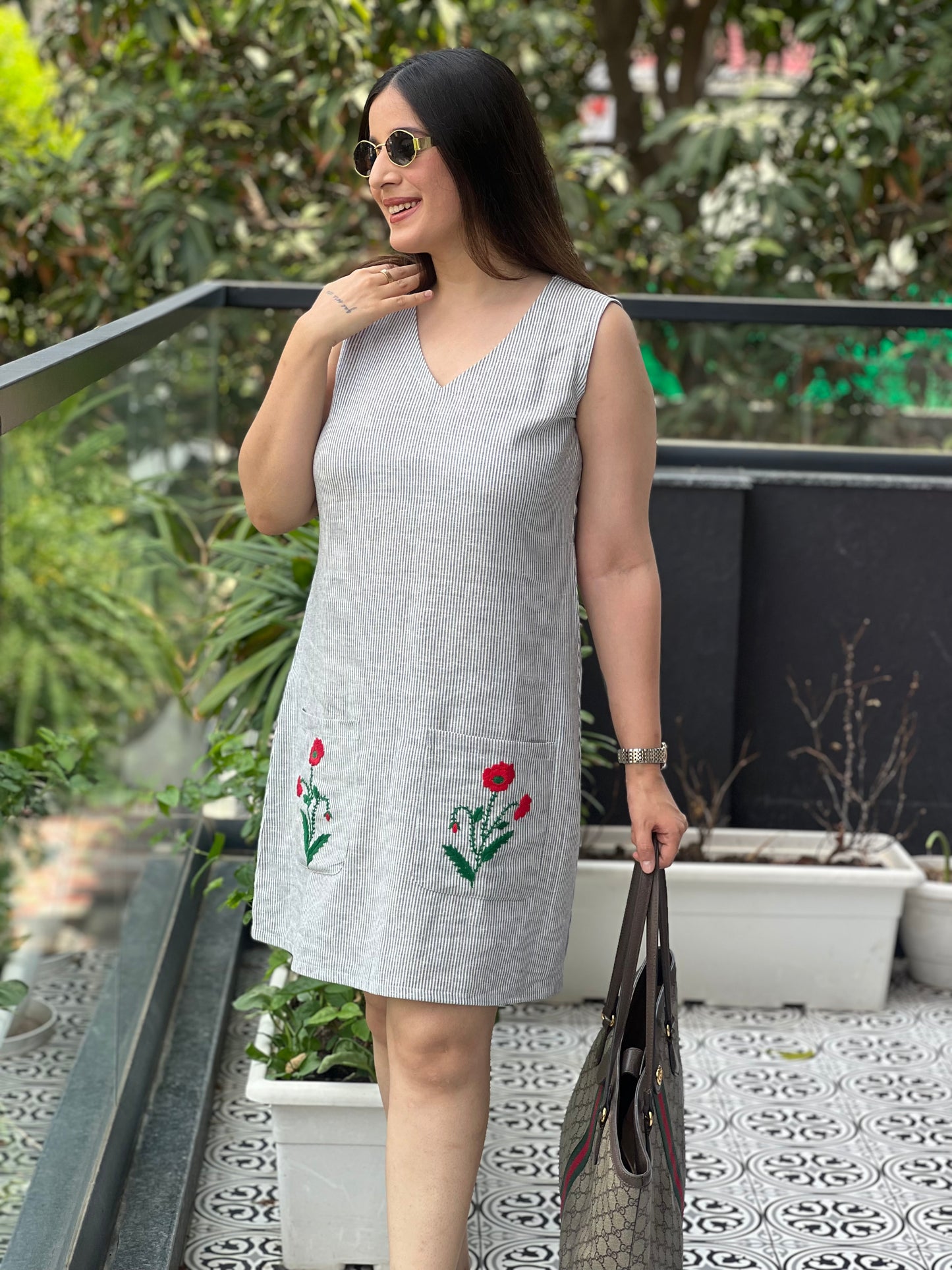 Hand Embroidered Cotton Linen Dress