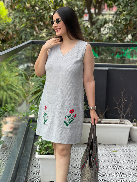 Hand Embroidered Cotton Linen Dress