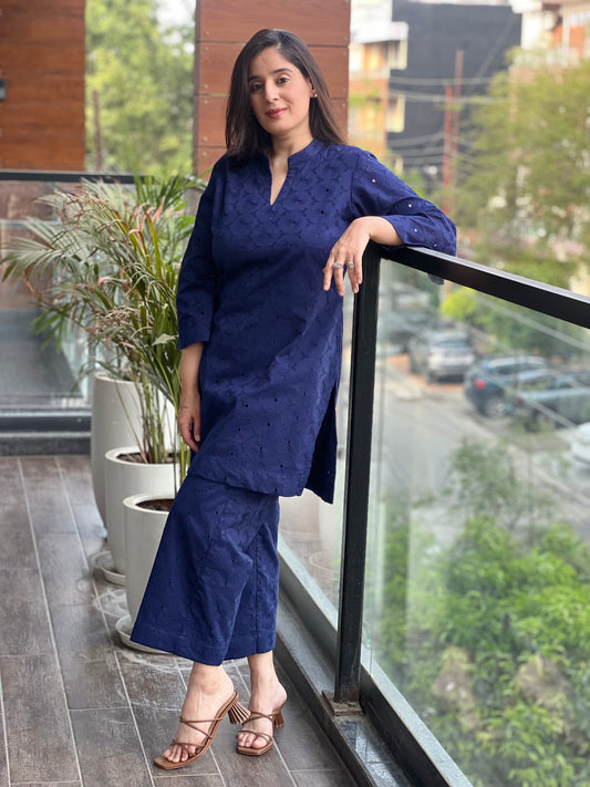 Blue Schiffli Co-ord