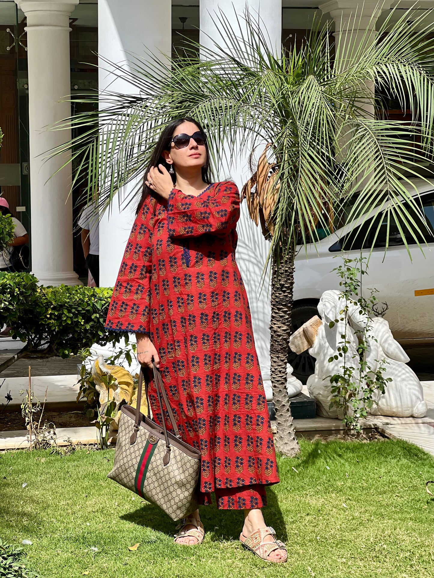 Handblock Printed A-line Kurta Set