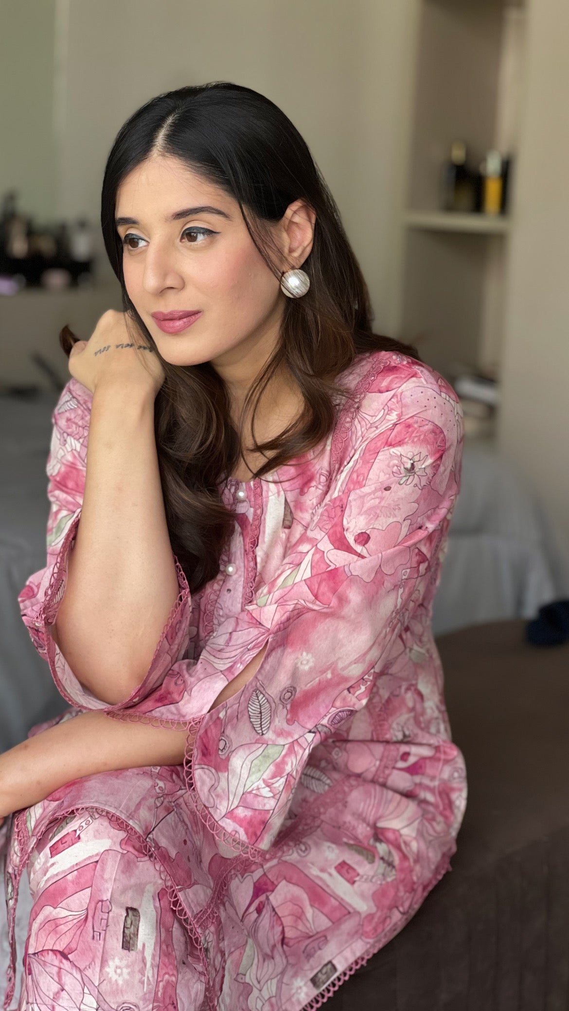 Cotton Muslin Pink  Floral Co-ord