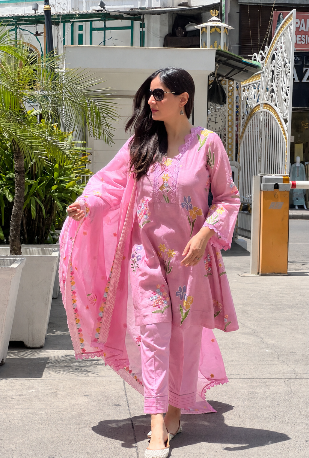 Pink Mul Chanderi Suit Set
