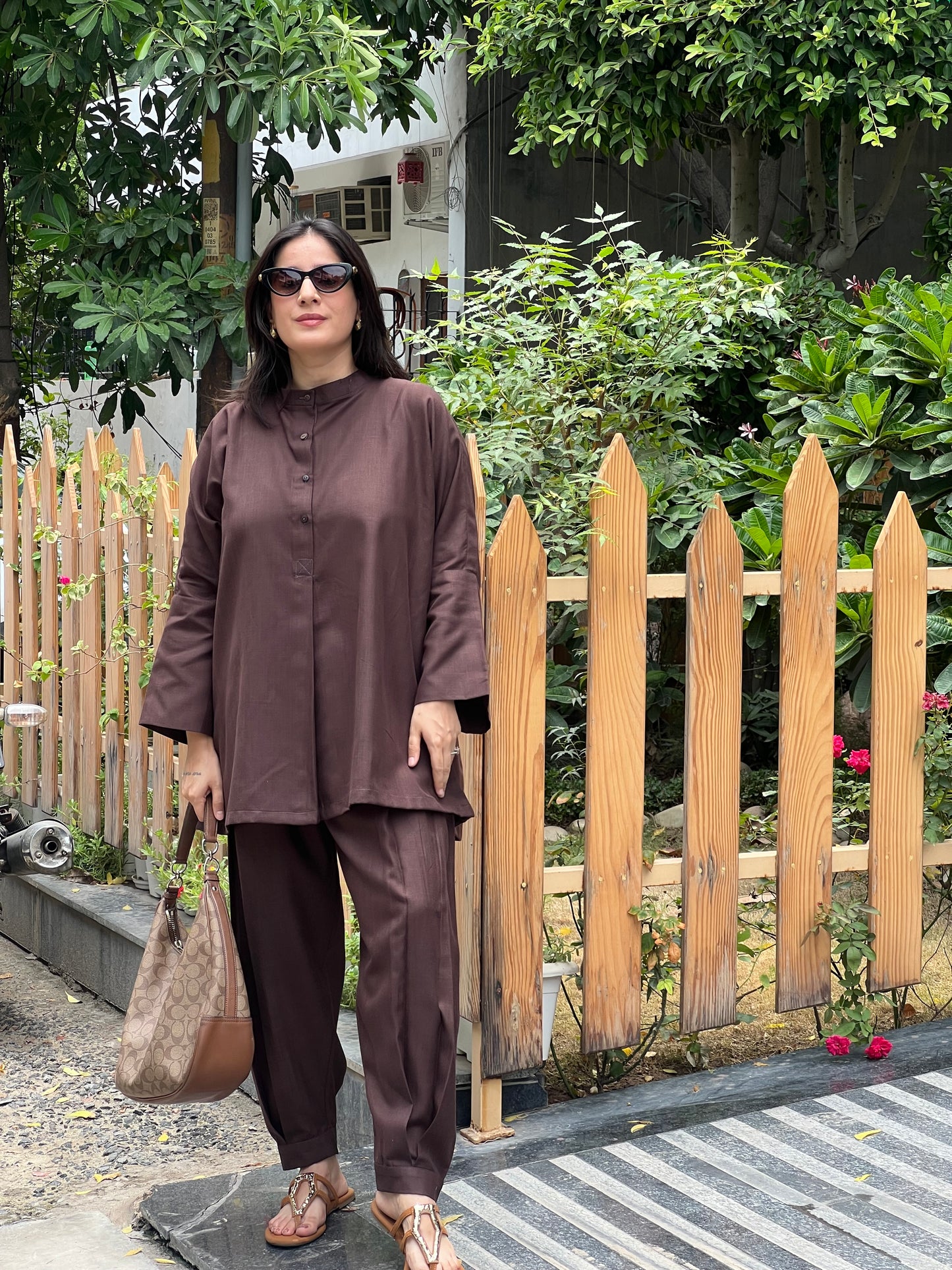 Cotton Tunic with Box  Pleated Pants