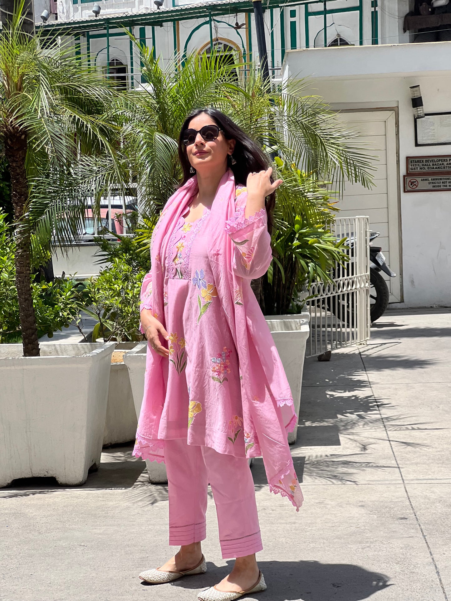 Pink Mul Chanderi Suit Set