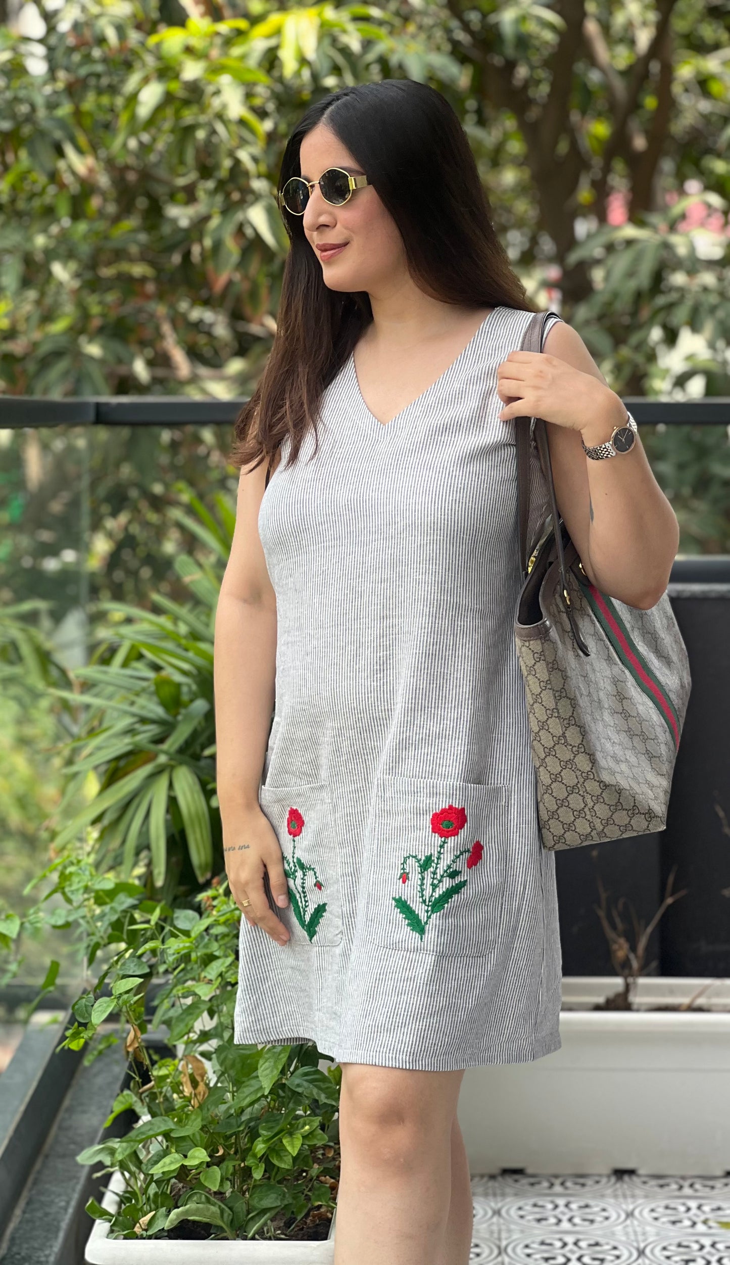 Hand Embroidered Cotton Linen Dress