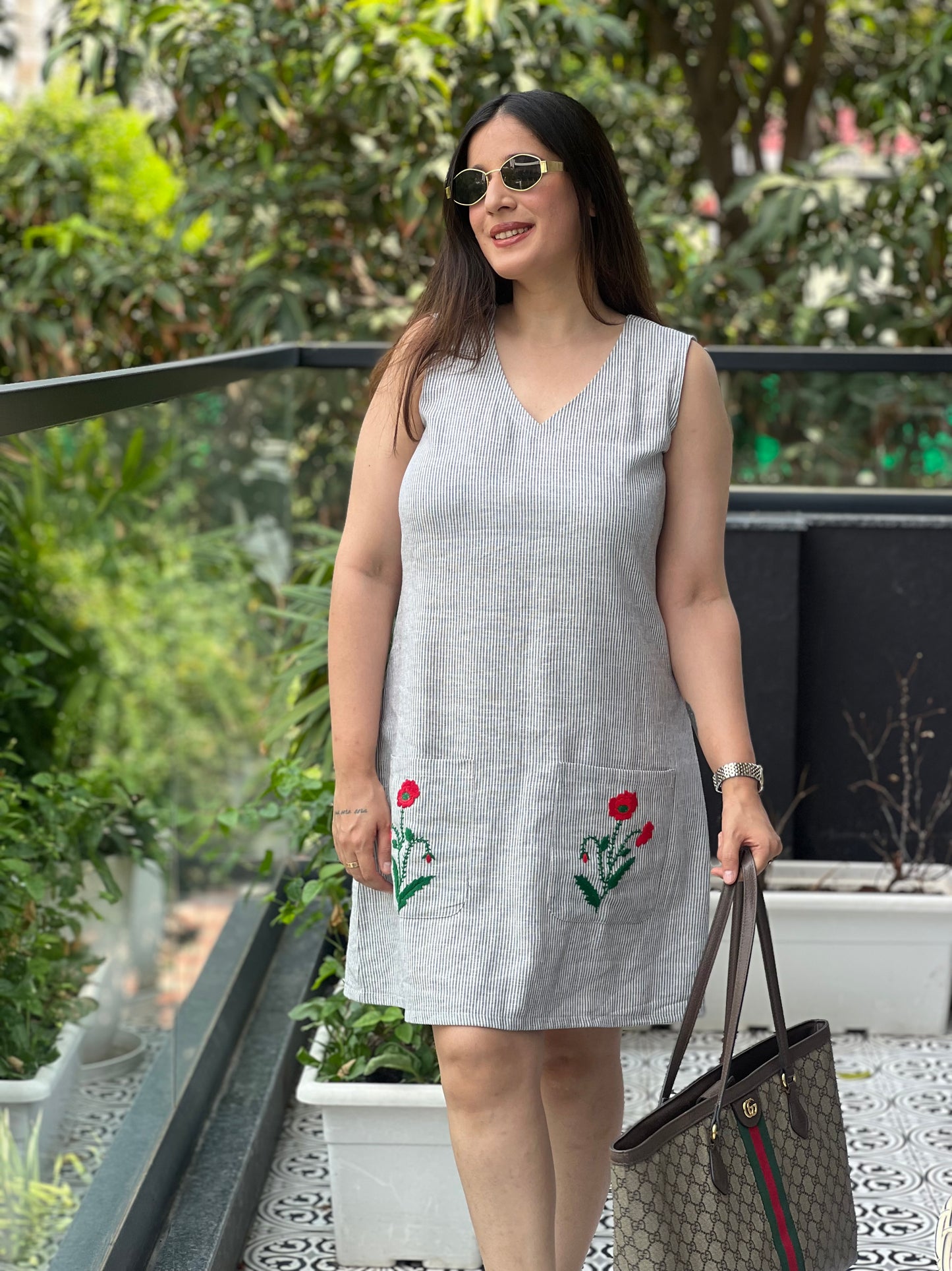 Hand Embroidered Cotton Linen Dress