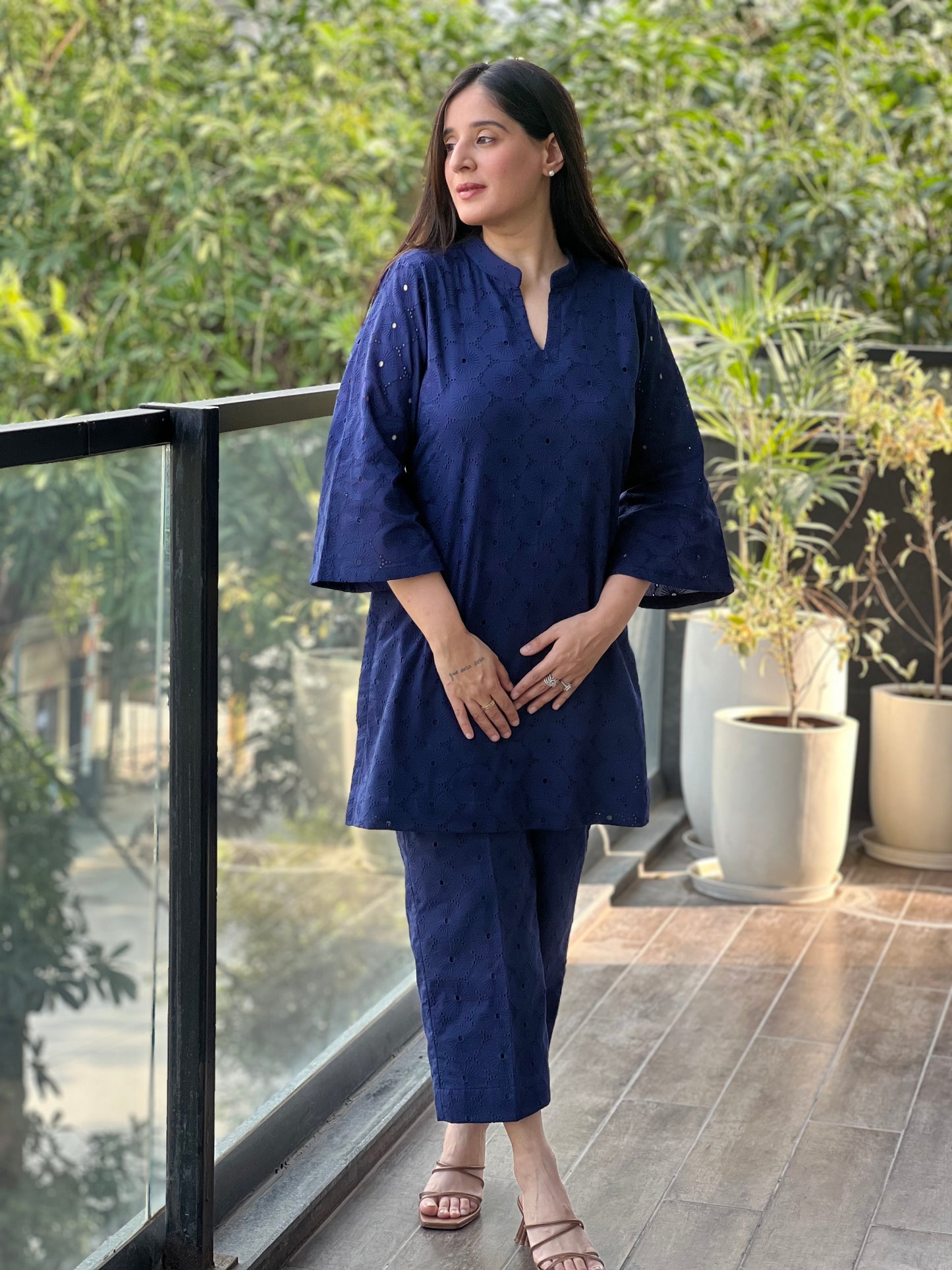 Blue Schiffli Co-ord