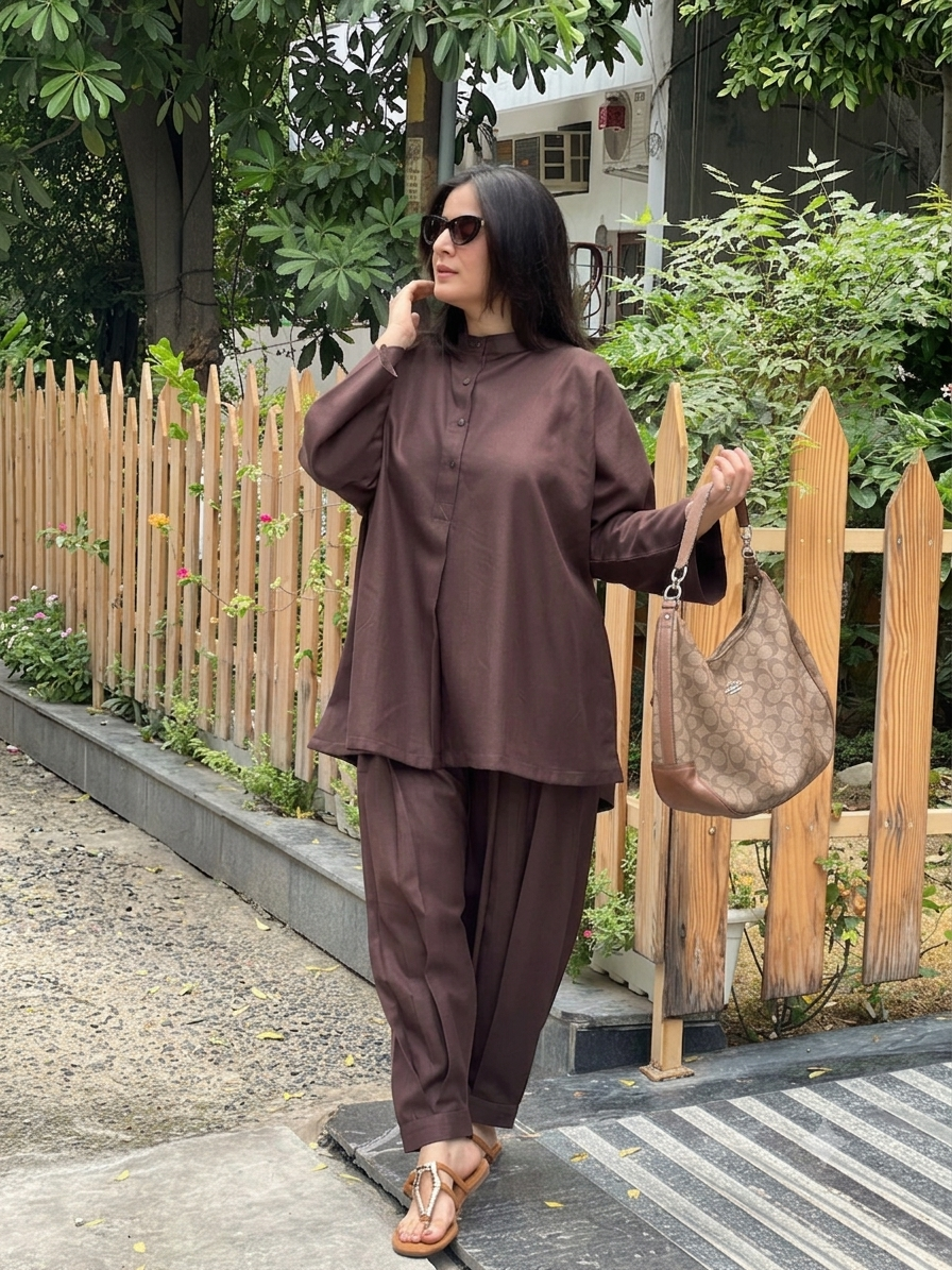 Cotton Tunic with Box  Pleated Pants