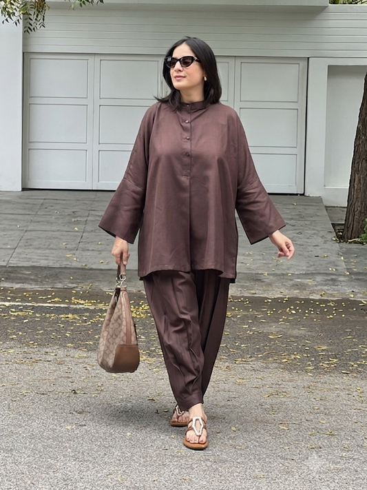 Cotton Tunic with Box  Pleated Pants