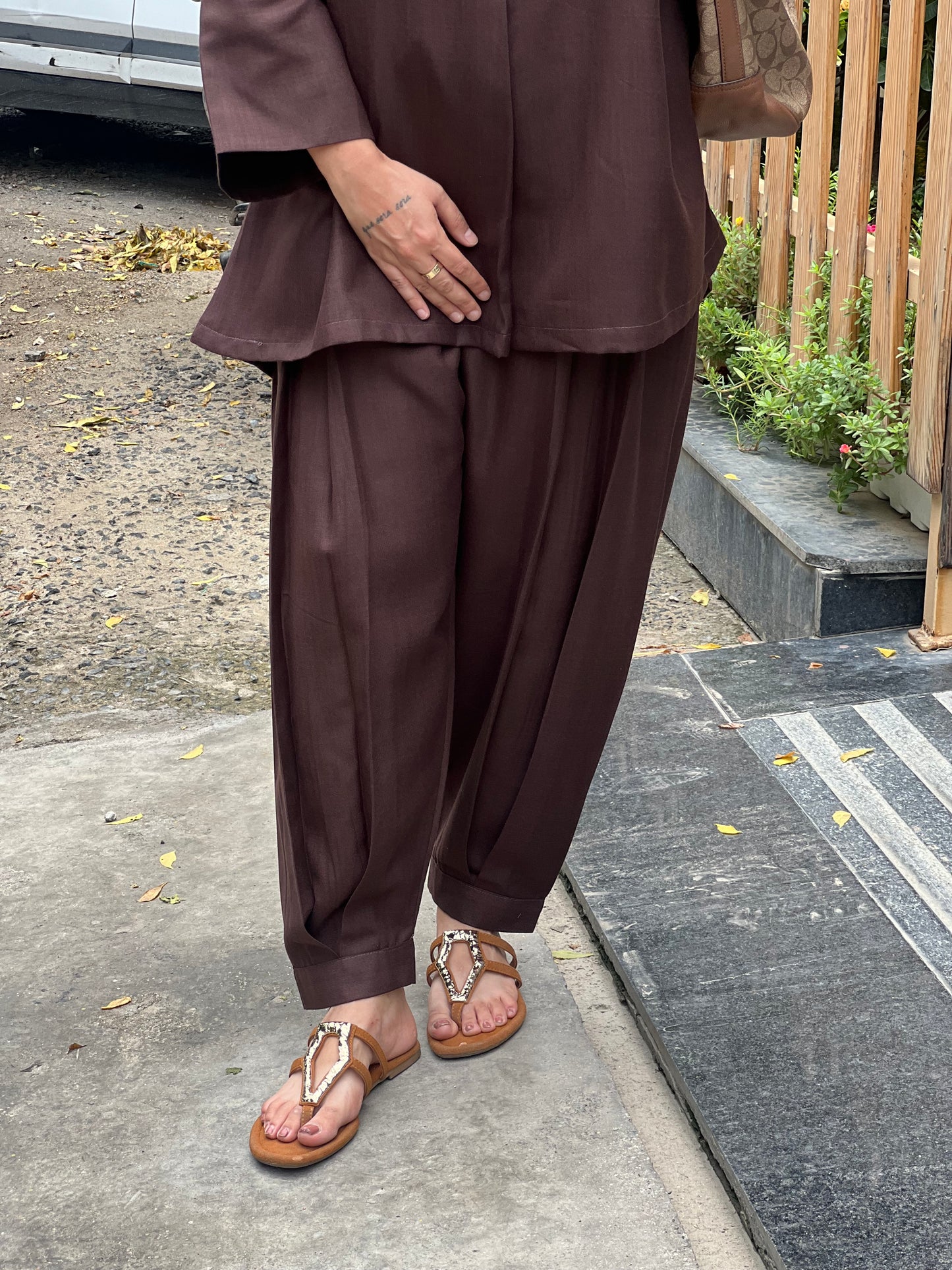 Cotton Tunic with Box  Pleated Pants