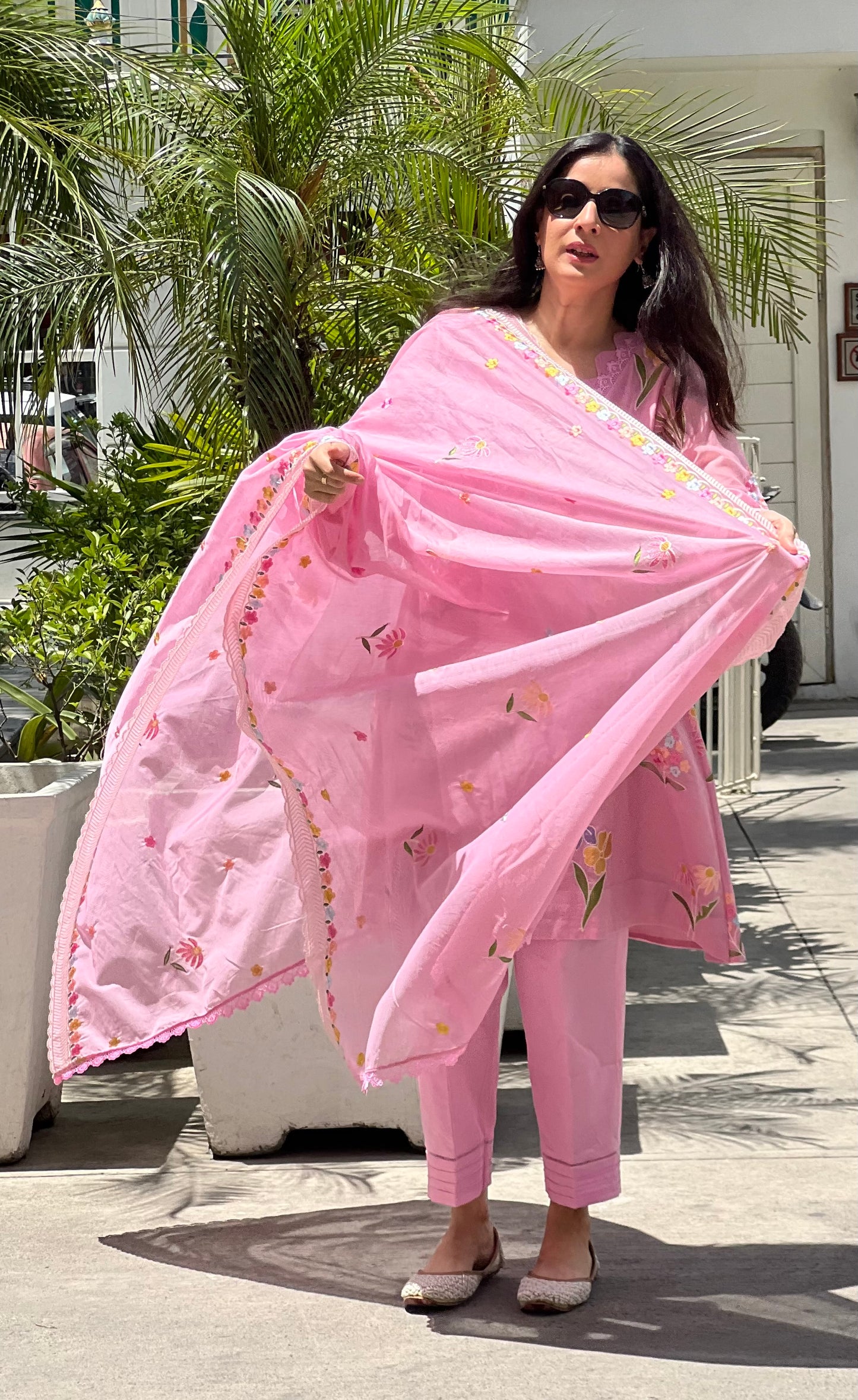 Pink Mul Chanderi Suit Set