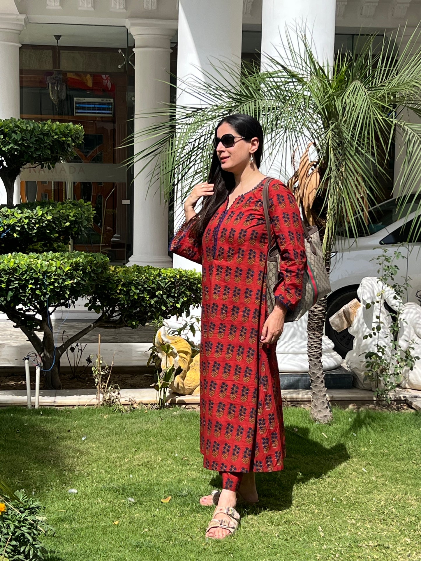 Handblock Printed A-line Kurta Set
