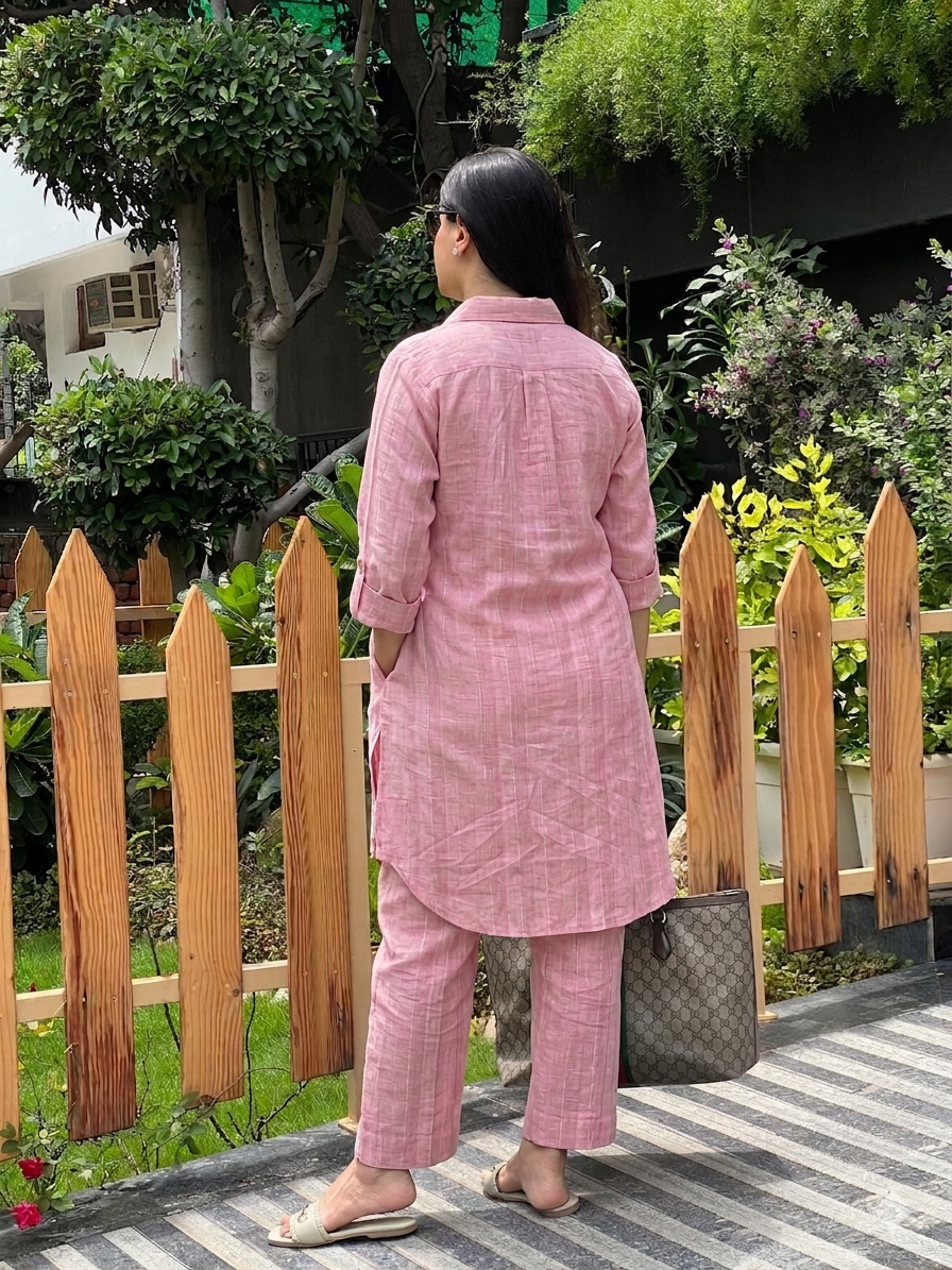 Pink Handloom Cotton Khadi Co-ord
