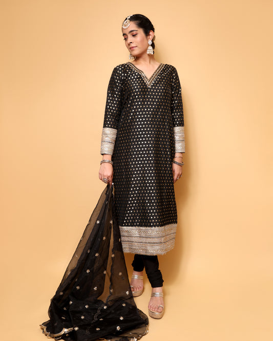 Black Banarasi Silk Suit Set