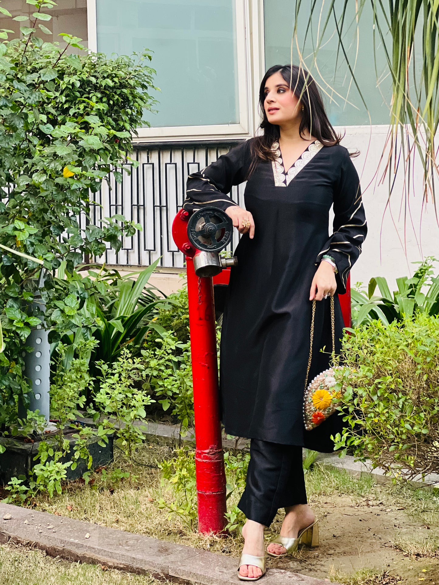 Black Tussar Silk Set