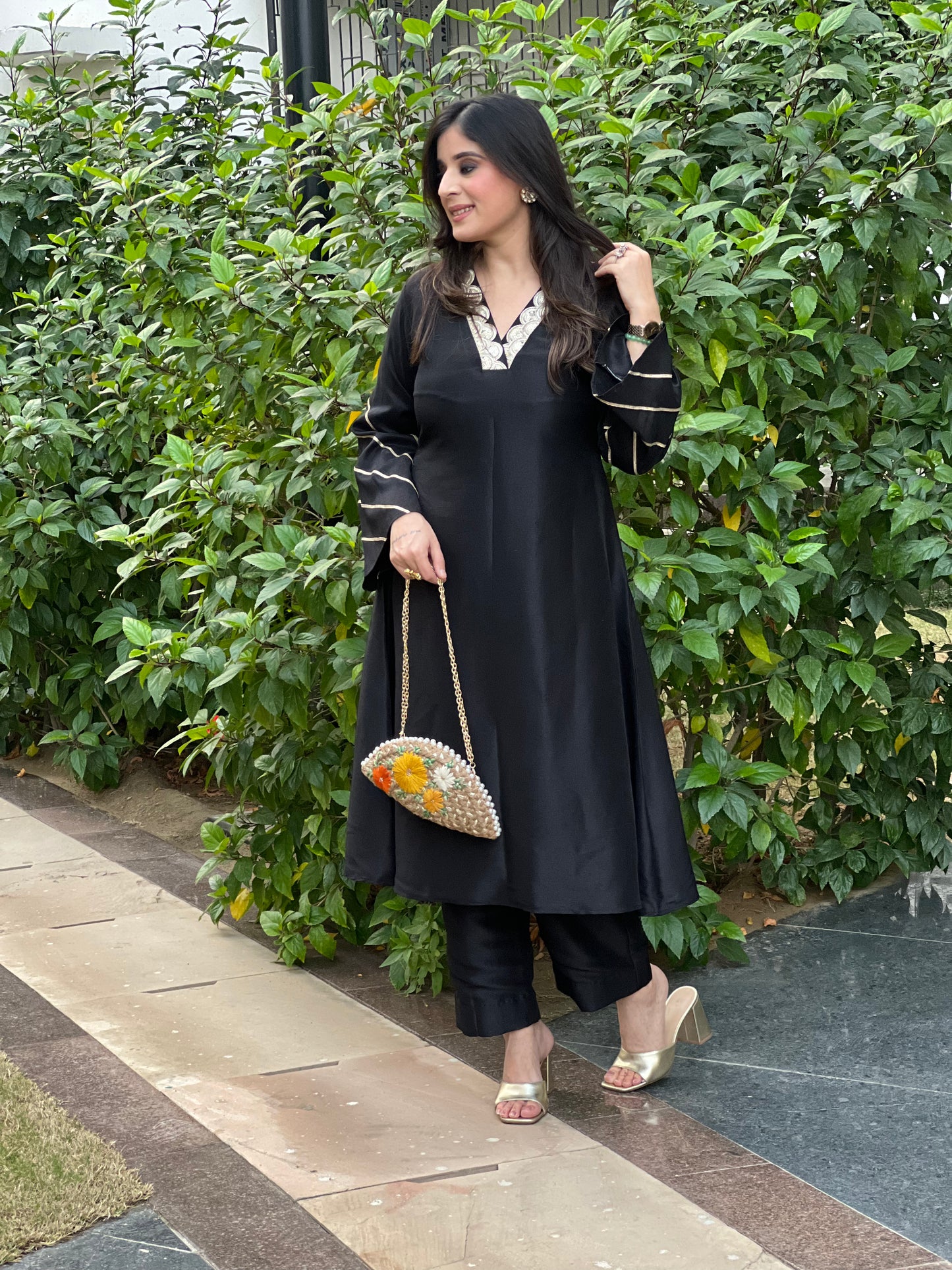 Black Tussar Silk Set