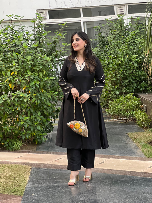 Black Tussar Silk Set