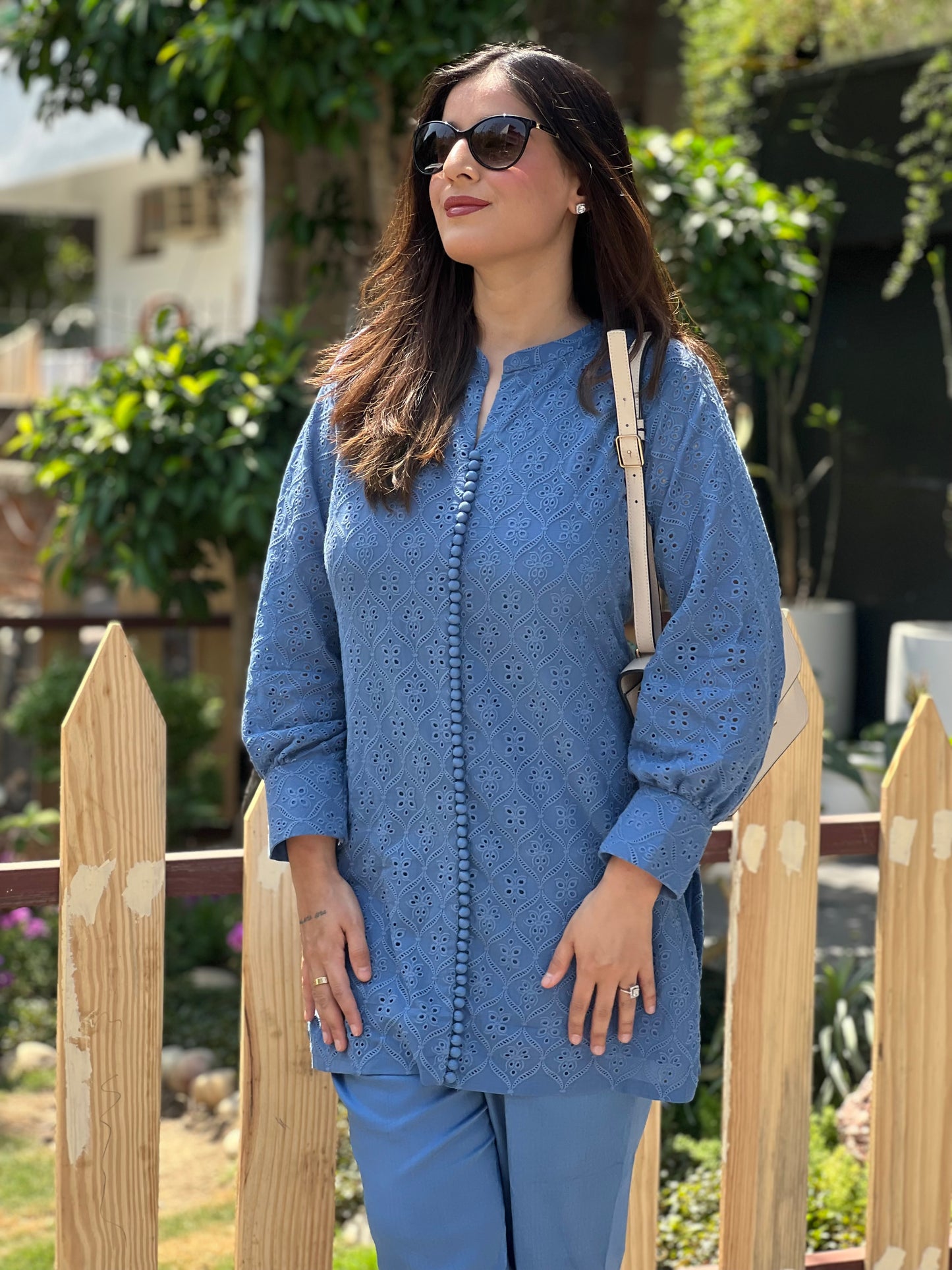 Schiffli tunic with Cotton Pants