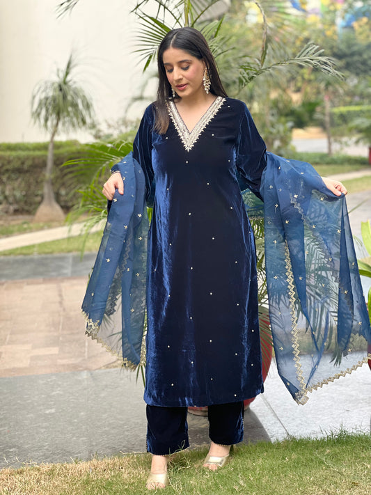Peacock Blue Velvet Suit