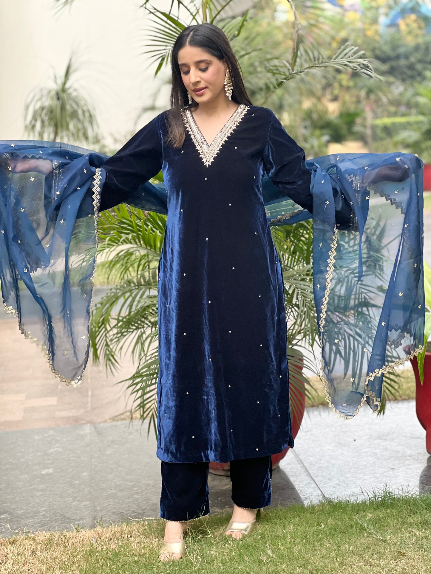 Peacock Blue Velvet Suit