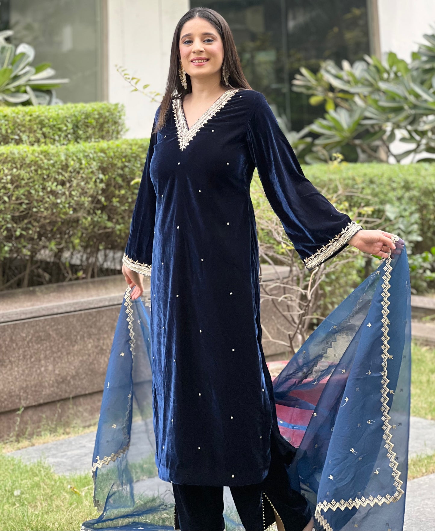 Peacock Blue Velvet Suit