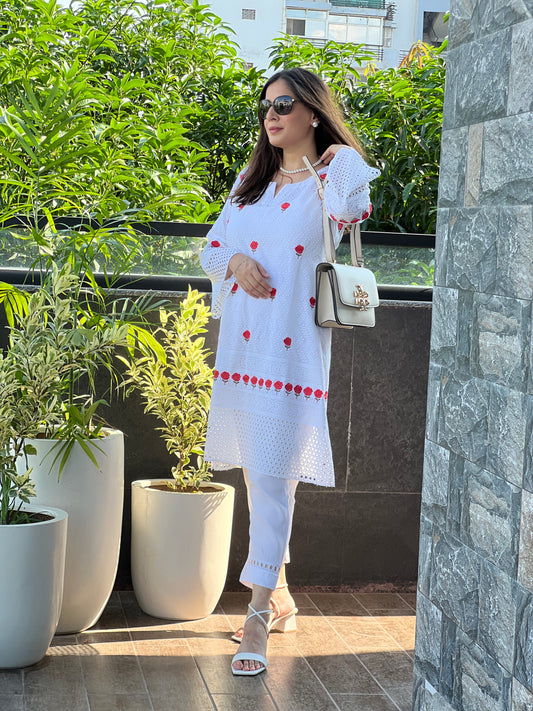 White Chikankari Kurta Set